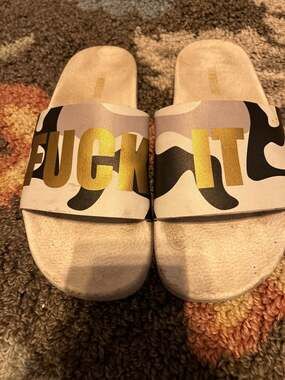 Swear word slide shoes size 9